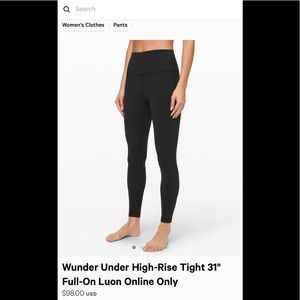 Lululemon Black wunder under leggings
